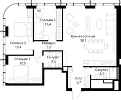 Планировка трехкомнатной(квартира) площадью 94.2 квадратных метров в “ЖК Сити Бэй”
