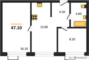 Планировка двухкомнатной(квартира) площадью 47.1 квадратных метров в “Лесная Коллекция”