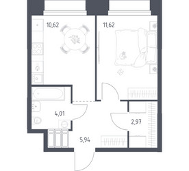 Планировка однокомнатной(апартаменты) площадью 35.16 квадратных метров в ЖК “ЖК Апарт-отель Тропарево парк”