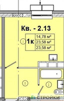 Планировка студии(квартира) площадью 23.58 квадратных метров в “ЖК Радость (Радумля Парк)”