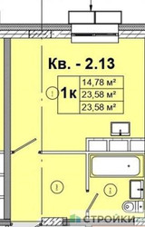 Планировка студии(квартира) площадью 23.58 квадратных метров в ЖК “ЖК Радость (Радумля Парк)”