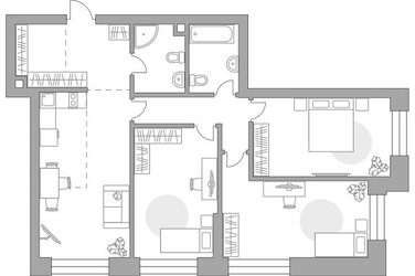 Планировка трехкомнатной(квартира) площадью 87.82 квадратных метров в ЖК “ЖК Павелецкая от Гранель”