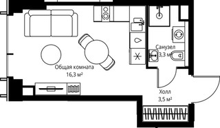 Планировка студии(квартира) площадью 23.1 квадратных метров в “ЖК Веер”