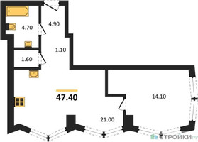 Планировка однокомнатной(квартира) площадью 47.4 квадратных метров в “Акценты”