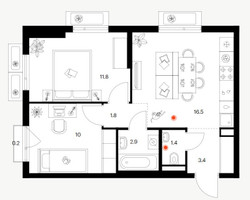 Планировка двухкомнатной(квартира) площадью 48 квадратных метров в “ЖК Саларьево парк”