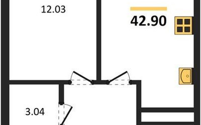 Планировка однокомнатной(квартира) площадью 42.9 квадратных метров в ЖК “ЖК Новотомилино”