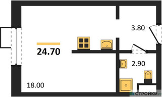 Планировка студии(квартира) площадью 24.7 квадратных метров в “ЖК Foreville (Форевилль)”