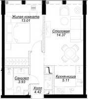 Планировка однокомнатной(квартира) площадью 40.75 квадратных метров в “ЖК MOD (Мод)”