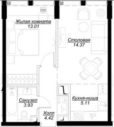 Планировка однокомнатной(квартира) площадью 40.75 квадратных метров в ЖК “ЖК MOD (Мод)”