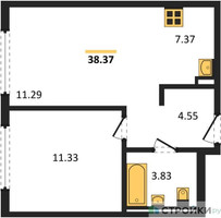 Планировка однокомнатной(квартира) площадью 38.37 квадратных метров в “ЖК Остафьево”