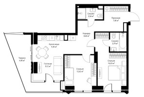 Планировка двухкомнатной(апартаменты) площадью 74.46 квадратных метров в “ЖК JOIS (Джойс)”