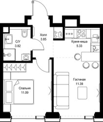 Планировка однокомнатной(квартира) площадью 35.48 квадратных метров в ЖК “ЖК СЕТ”