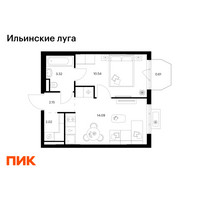 Планировка однокомнатной(квартира) площадью 32.93 квадратных метров в “ЖК Ильинские луга”