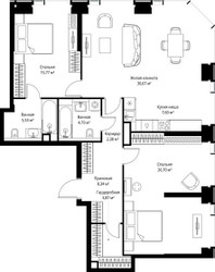 Планировка трехкомнатной(квартира) площадью 105.65 квадратных метров в ЖК “Мультиквартал СИТИДЗЕН”