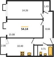 Планировка двухкомнатной(квартира) площадью 54.14 квадратных метров в “ЖК Катуар”