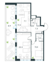 Планировка трехкомнатной(квартира) площадью 84.9 квадратных метров в “ЖК Level Южнопортовая”