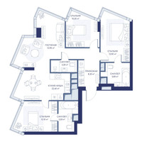 Планировка трехкомнатной(квартира) площадью 94.3 квадратных метров в “ЖК ХАЙДАУТ”