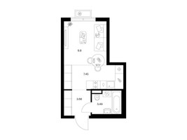 Планировка студии(квартира) площадью 24.4 квадратных метров в “ЖК Ильинские луга”