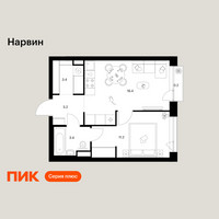 Планировка однокомнатной(квартира) площадью 37.8 квадратных метров в “Нарвин”