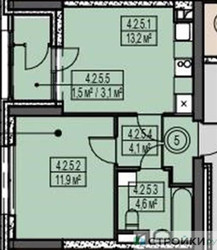 Планировка однокомнатной(квартира) площадью 35.3 квадратных метров в ЖК “ЖК Sky Garden (Скай Гарден)”