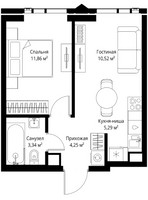 Планировка однокомнатной(апартаменты) площадью 35.26 квадратных метров в “ЖК JOIS (Джойс)”