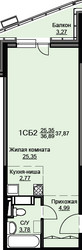 Планировка студии(квартира) площадью 38.3 квадратных метров в ЖК “ЖК Соболевка”
