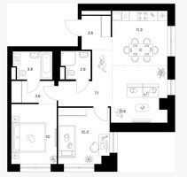 Планировка двухкомнатной(квартира) площадью 64.2 квадратных метров в “Нарвин”