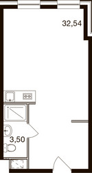 Планировка однокомнатной(апартаменты) площадью 36.6 квадратных метров в ЖК “ЖК М1 Сколково”