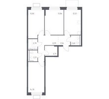 Планировка трехкомнатной(квартира) площадью 76.8 квадратных метров в “ЖК Новое Видное”