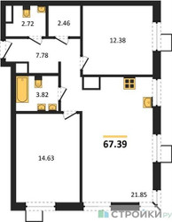 Планировка двухкомнатной(квартира) площадью 67.39 квадратных метров в ЖК “ЖК Квартал Тетрис”