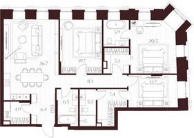 Планировка трехкомнатной(квартира) площадью 140.4 квадратных метров в “ЖК Климашкина 7/11”