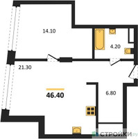 Планировка однокомнатной(квартира) площадью 46.4 квадратных метров в “ЖК Остров”