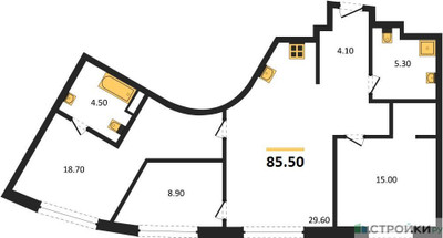 Планировка трехкомнатной(квартира) площадью 85.5 квадратных метров в ЖК “ЖК Остров”
