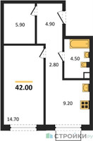 Планировка однокомнатной(квартира) площадью 42 квадратных метров в “ЖК Шагал”