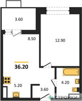 Планировка однокомнатной(квартира) площадью 36.2 квадратных метров в “ЖК Бунинские кварталы”