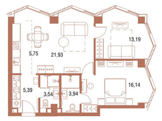 Планировка двухкомнатной(квартира) площадью 70.2 квадратных метров в ЖК “ЖК Симфония 34”