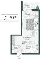 Планировка студии(квартира) площадью 31.44 квадратных метров в “ЖК Рига Хиллс”