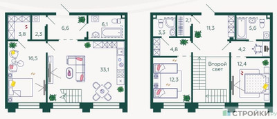 Планировка трехкомнатной(квартира) площадью 124.5 квадратных метров в ЖК “ЖК Shagal (Шагал)”