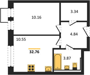 Планировка однокомнатной(квартира) площадью 32.76 квадратных метров в ЖК “ЖК Квартал Сабурово”
