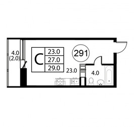 Планировка студии(квартира) площадью 29 квадратных метров в ЖК “ЖК Космос”