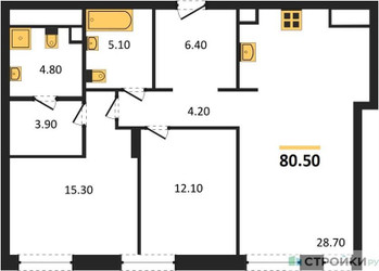 Планировка двухкомнатной(квартира) площадью 80.5 квадратных метров в ЖК “ЖК Luzhniki Collection (Коллекция Лужники)”