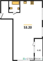 Планировка двухкомнатной(квартира) площадью 53.2 квадратных метров в “ЖК Кварталы 21/19”