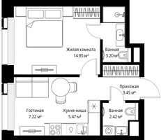 Планировка однокомнатной(квартира) площадью 36.61 квадратных метров в “ЖК Веер”