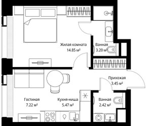 Планировка однокомнатной(квартира) площадью 36.61 квадратных метров в ЖК “ЖК Веер”