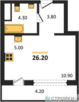 Планировка студии(квартира) площадью 26.2 квадратных метров в “Квартал Филатов луг”
