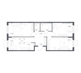Планировка трехкомнатной(квартира) площадью 80.14 квадратных метров в ЖК “ЖК Мытищи Парк”