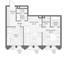 Планировка двухкомнатной(квартира) площадью 83 квадратных метров в “Клубный квартал "Фрунзенская набережная"”