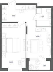 Планировка однокомнатной(квартира) площадью 37.7 квадратных метров в ЖК “ЖК Равновесие”