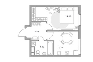 Планировка однокомнатной(квартира) площадью 35.16 квадратных метров в “ЖК Нижегородская от Гранель”