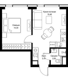 Планировка однокомнатной(квартира) площадью 35.3 квадратных метров в ЖК “Мультиквартал СИТИДЗЕН”